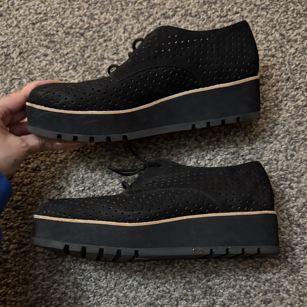 Eileen Fisher Black Menswear style Platform Oxfords